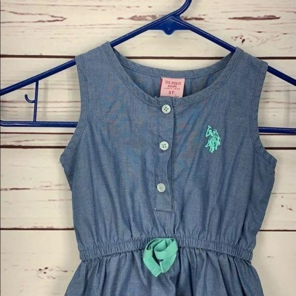US Polo Assn Toddler Girl Blue Jean Button Down Dress Size 3T - Picture 8 of 8